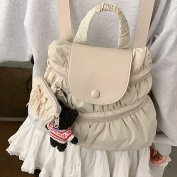 Qfdian Women Trendy All Match Pleated Backpack Korean Casual Preppy Schoolbags Trendy Y2k Aesthetic Nylon Zipper Backpacks for Students